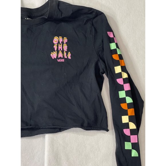 Vans Women's Black Long Sleeve T-shirt Cropped checker size Small pre-owned - Picture 4 of 11